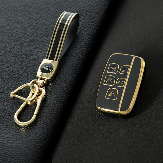 LAA1T1 Black-Gold Plating Car Key Cover Fashionable Tpu Car Key Covers for Jaguar XE XF XJL Land Rover Evoque Defender Discovery Sport Velar Range Rover Freelander 2