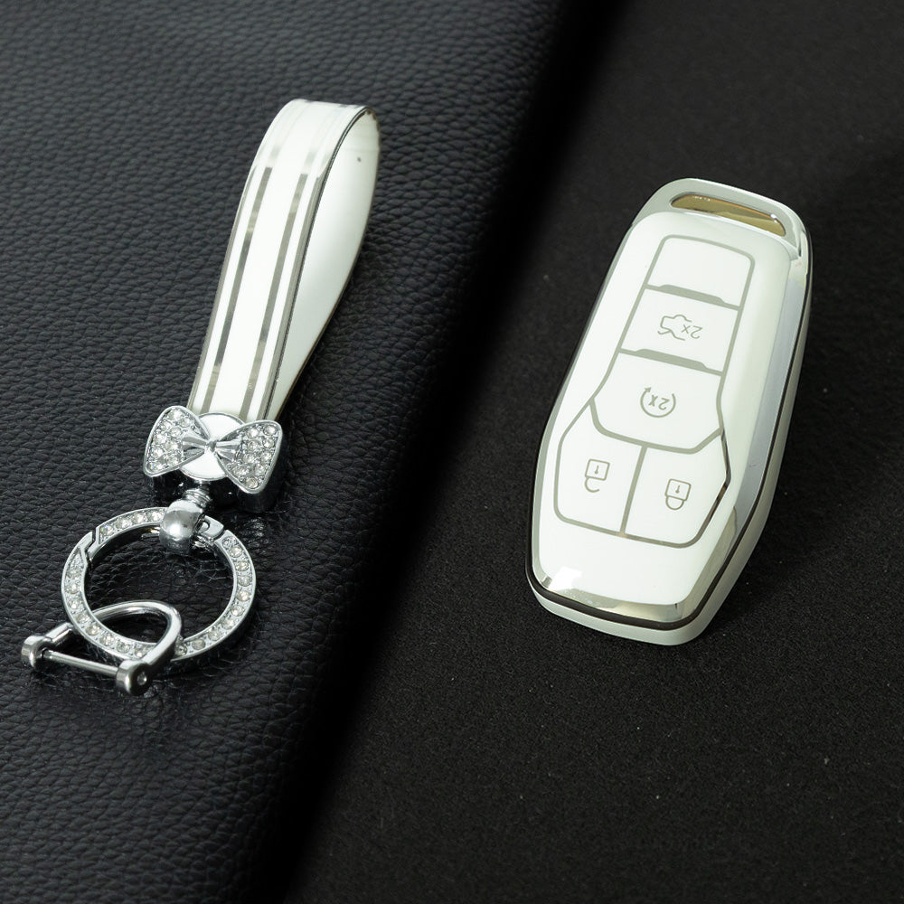 FOC1T1 White-Silver Plating Tpu Car Key Case for Ford Mustang lincoln MKZ MKC MKX EXPLORER Taurus