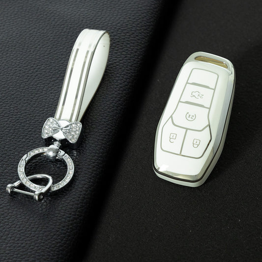 FOC1T1 White-Silver Plating Tpu Car Key Case for Ford Mustang lincoln MKZ MKC MKX EXPLORER Taurus