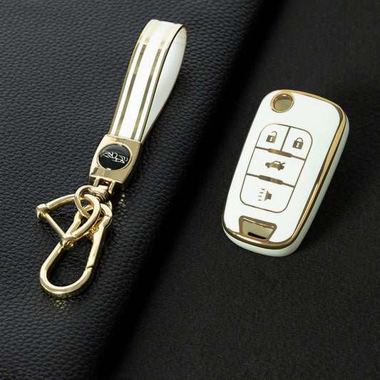 BUE2T1 White-Gold Plating TPU Protective Car Key Fob Cover Shell Buick Chevrolet Cruze Vauxhall Mokka Encore Blazer Model Suitable Key Accessories