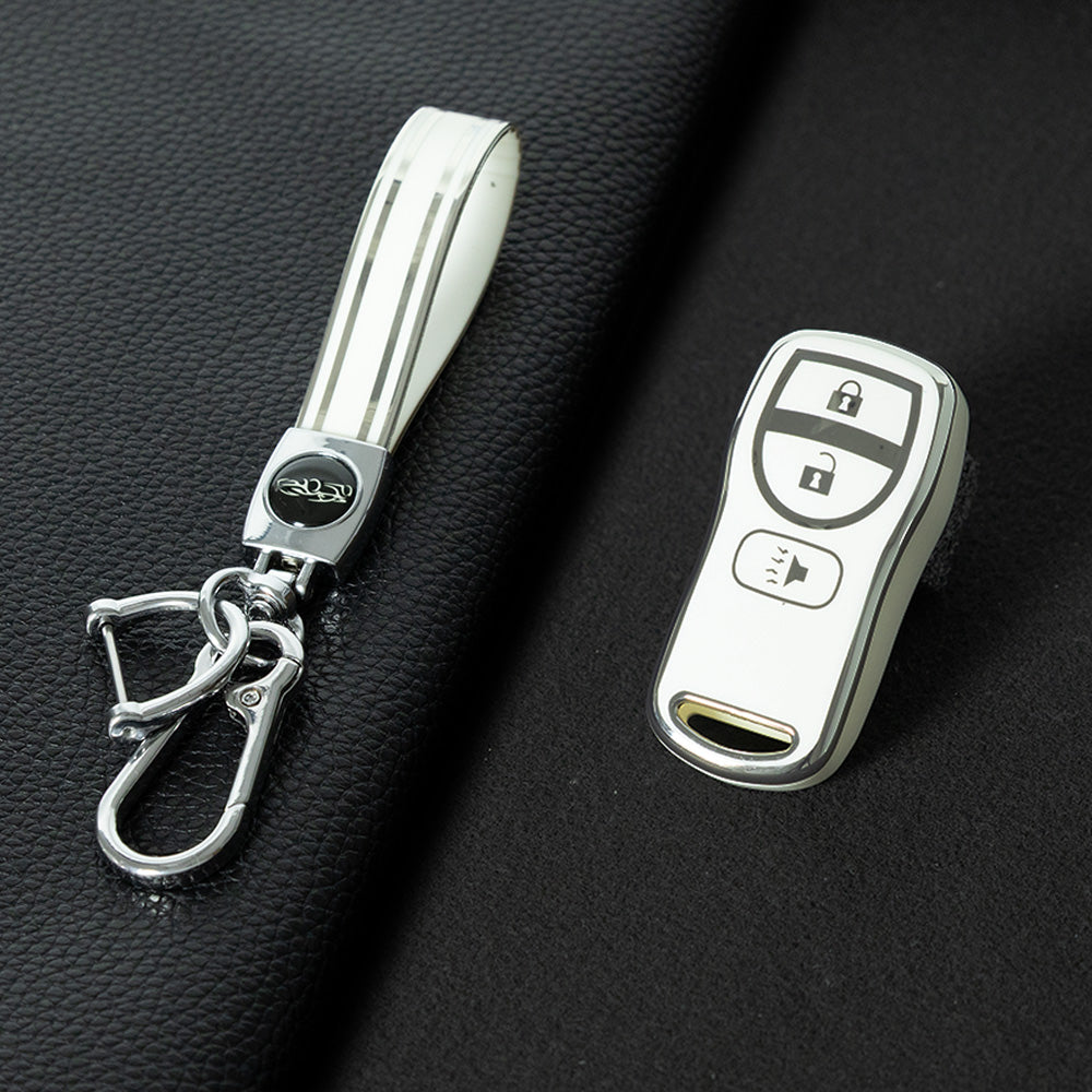 NIJ1T1 White-Silver Plating TPU Car Key Cover for Nissan 350Z Maxima Sentra Armada Titan Kicks Murano