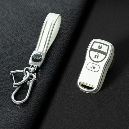 NIJ1T1 White-Silver Plating TPU Car Key Cover for Nissan 350Z Maxima Sentra Armada Titan Kicks Murano