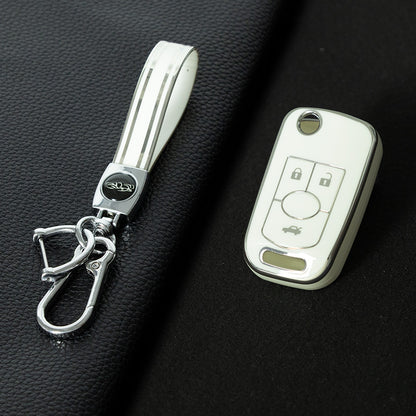 BUD1T1 White-Silver Plating TPU Premium Soft Car Key Case Cover Shell for Buick Old LaCrosse 06 07 08 Year Fold Protection Key Rings Keychain Bag Accessory