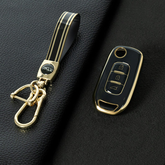 REB1T1 Black-Gold Plating Car Key Cover For Renault 3-Button Flip Fob Key Shell Case Remote Cover for Clio Twingo Megane Scenic Laguna Espace Kangoo Safrane Cars