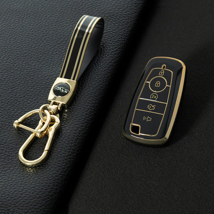 FOB4T1 Black-Gold Plating Car Key Cover Car Key Case Cover for Ford Fiesta Mk8 MK3 MK7 Puma Focus 2 3 MK3 Mk4 Mondeo Mk5 Mk4 Explorer Ecosport Kuga C MAX Bronco Mustang
