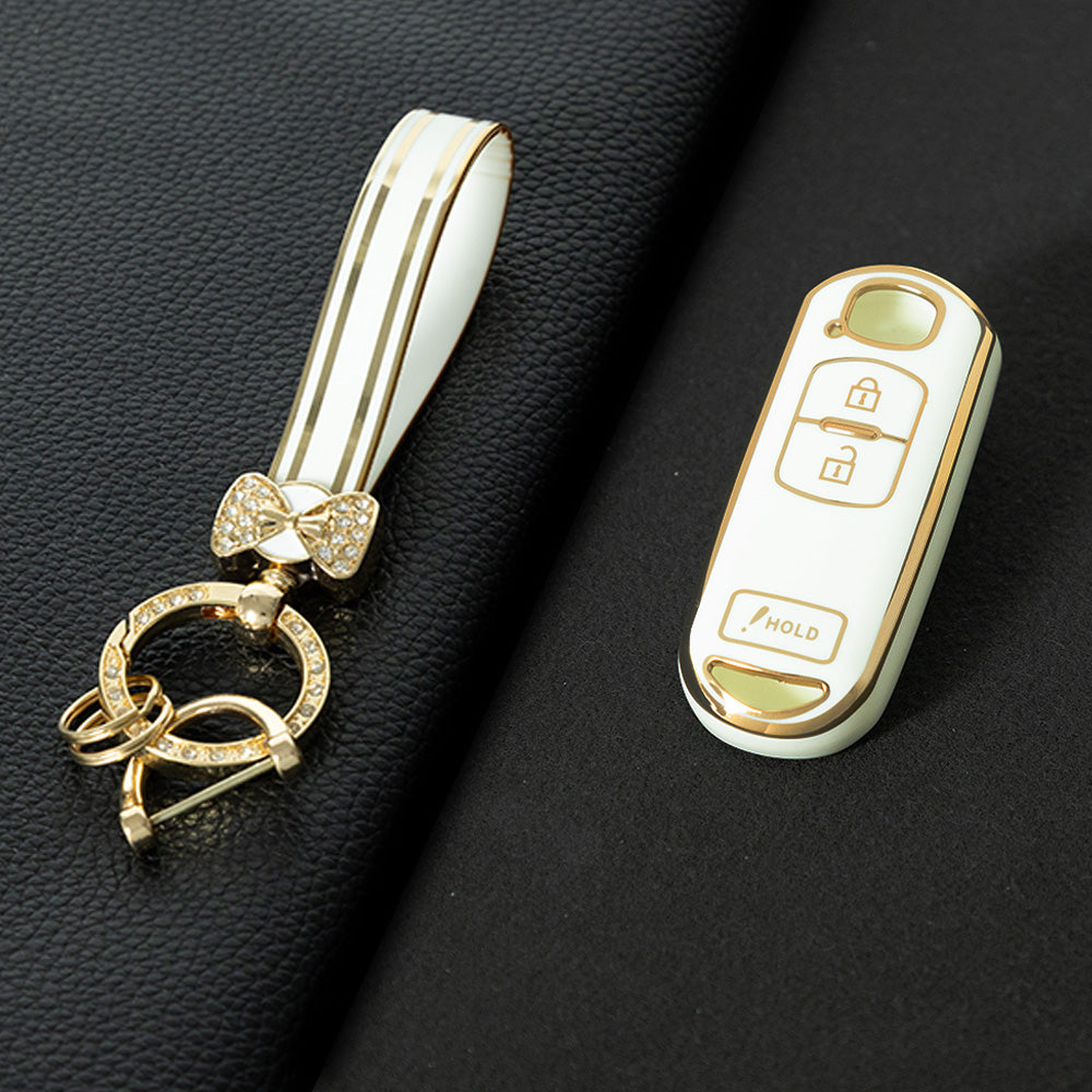 MAB4T1 White-Gold Plating TPU Car Key Cover Quality Smart Key Fob Cover for Mazda 3 5 6 CX-5 CX-7 CX-9 MX-5 RX-8Atenza Demio Miata