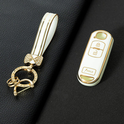 MAB4T1 White-Gold Plating TPU Car Key Cover Quality Smart Key Fob Cover for Mazda 3 5 6 CX-5 CX-7 CX-9 MX-5 RX-8Atenza Demio Miata