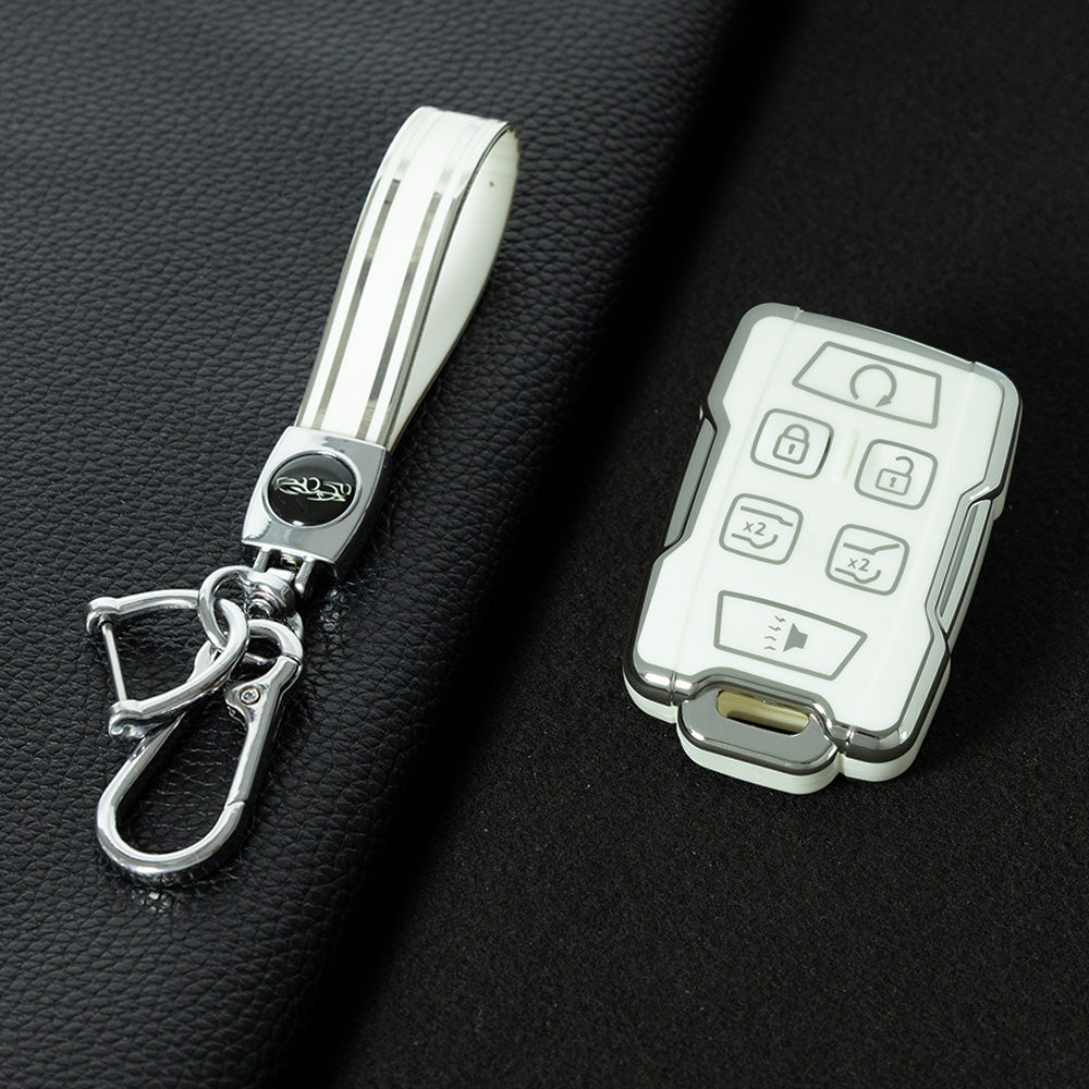 CEC3T1 White-Silver Plating Car Key Cover Case Fob for Chevrolet Suburban Silverado GMC Terrain Yukon Tahoe Sierra