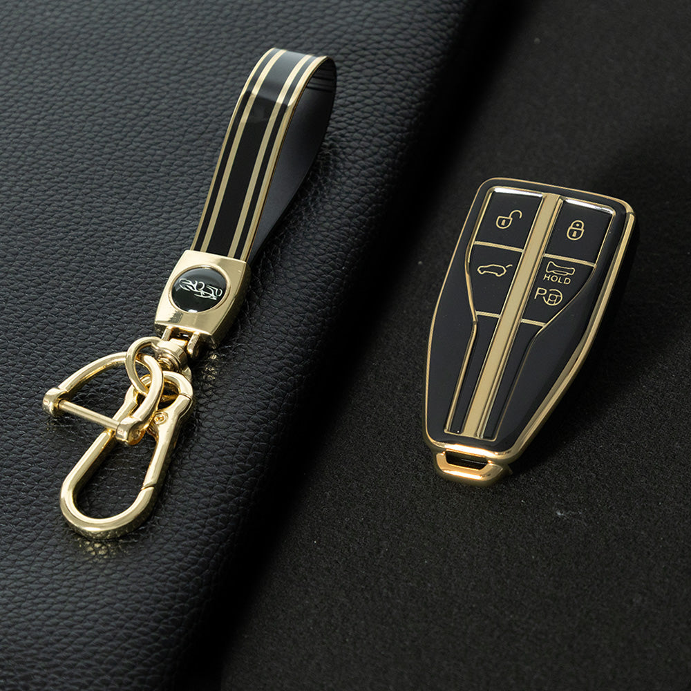 HNA3T1 Black-Gold Plating TPU Car Key Case Cover for Hong Qi HS5 HS3 HS7 H5 H9 H6 All New Waterproof Auto Accessory Premium Quality New Design