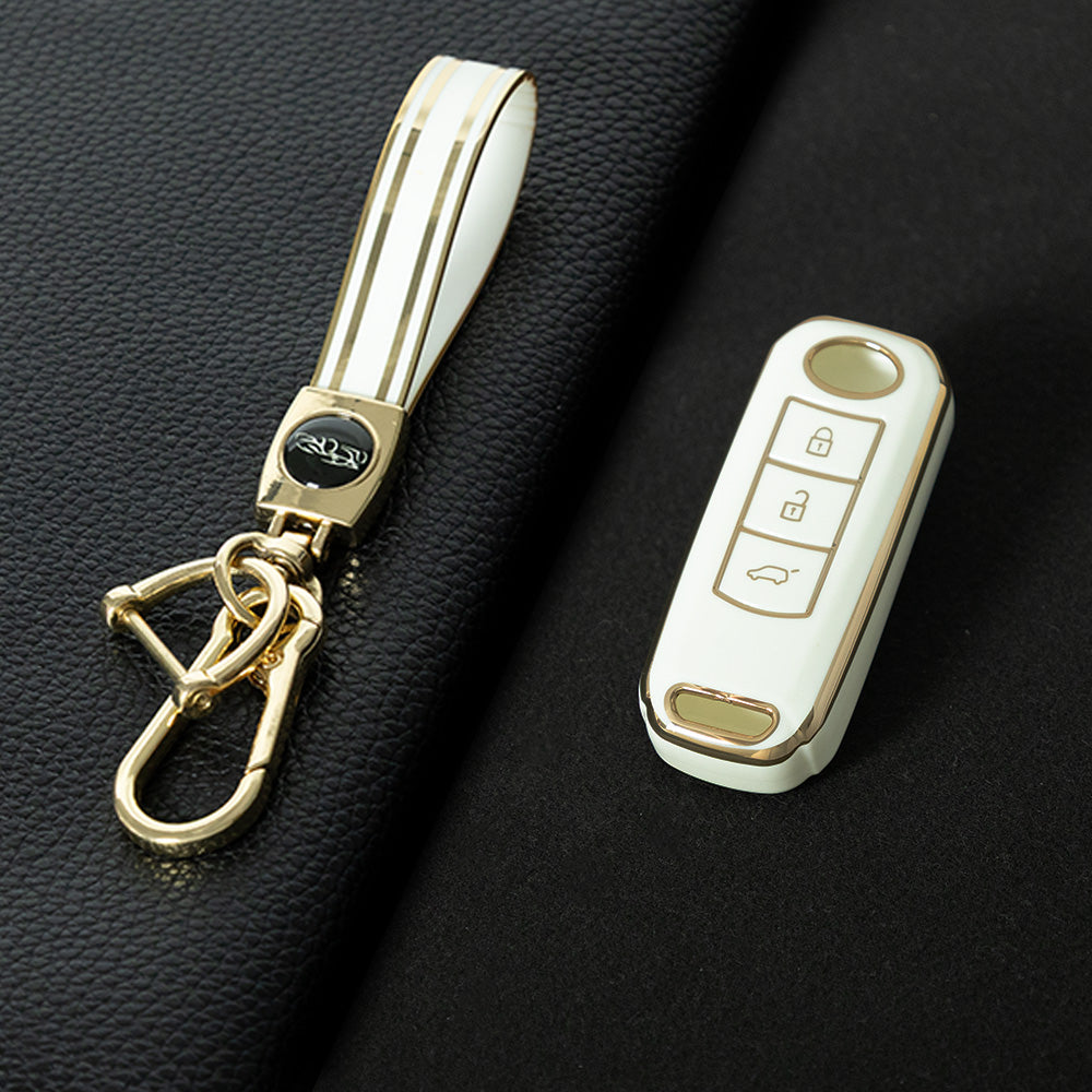 TRC1T1 White-Gold Plating Key TPU Premium Soft Car Key Case Cover Shell for Trumpchi Gs4 Gs5 Gs3 Gs8 Ga4 Ga6 GE3 Key Rings