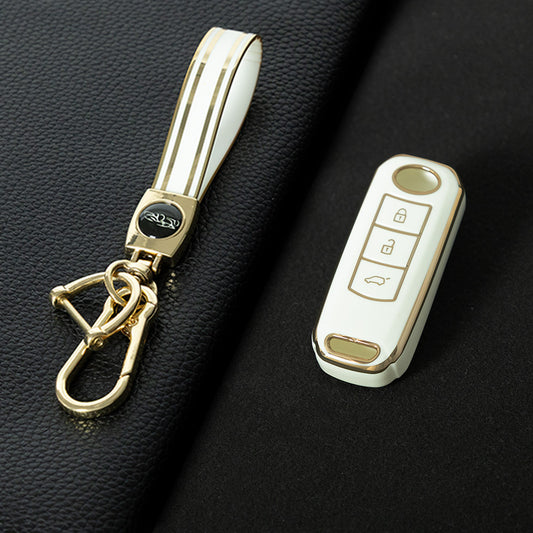 TRC1T1 White-Gold Plating Key TPU Premium Soft Car Key Case Cover Shell for Trumpchi Gs4 Gs5 Gs3 Gs8 Ga4 Ga6 GE3 Key Rings