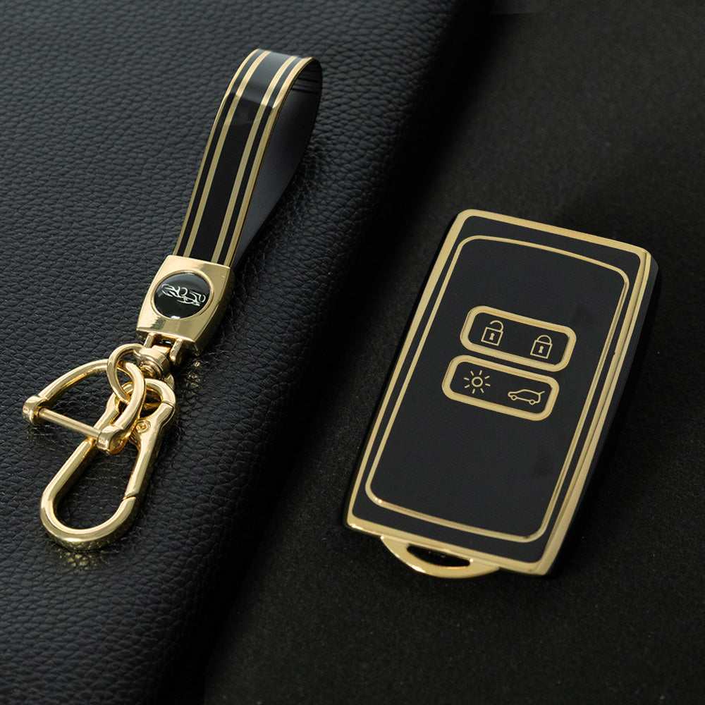 REA1T1 Black-Gold Plating Car Key Cover TPU Premium Soft Car Key Case Cover Shell for Renault Koleos Kadjar Talisman FLUENCE CAPTUR Key Ring Keychain Bag Accessory