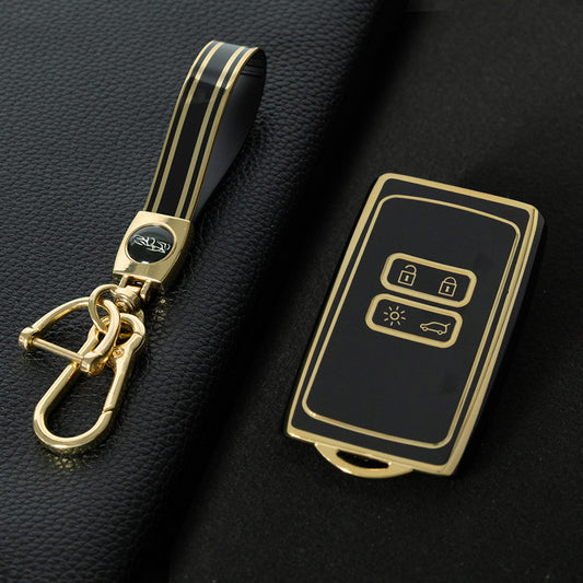 REA1T1 Black-Gold Plating Car Key Cover TPU Premium Soft Car Key Case Cover Shell for Renault Koleos Kadjar Talisman FLUENCE CAPTUR Key Ring Keychain Bag Accessory