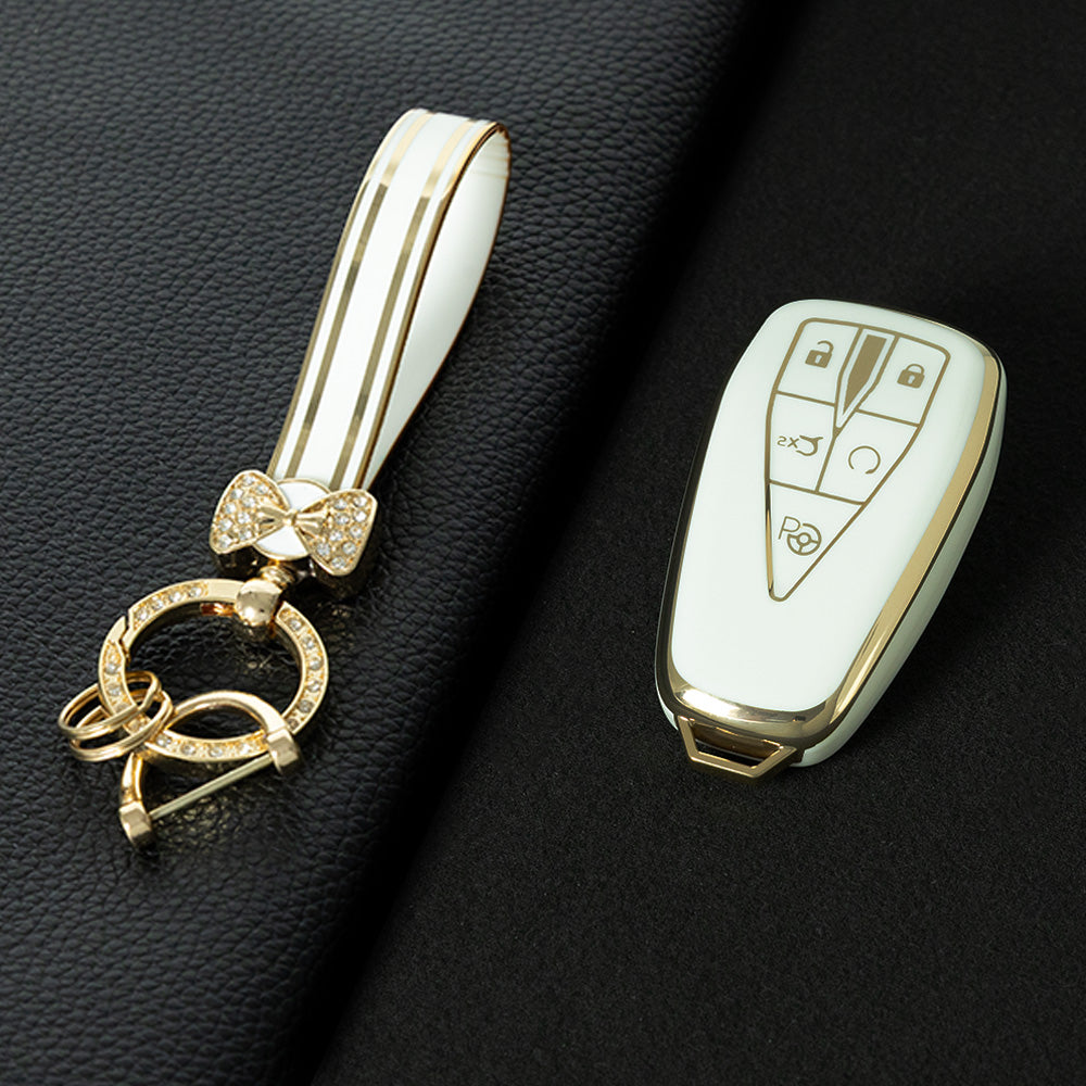 CHC3T1 White-Gold Plating Car Key Cover Soft TPU Car Key Case Cover Shell Sleeve Protector for CHANGAN CS75 Plus Unit Univ CS35 CS55 OSHAN X5 X7 Key Rings Keychain Bag