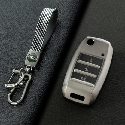 KIE1T1 Black-Metal Gray Plating Car Key Cover Fashionable Soft TPU Key Fob Cover for Kia Rio K3 2014-2016 Model-Year Protective Car Key Accessory