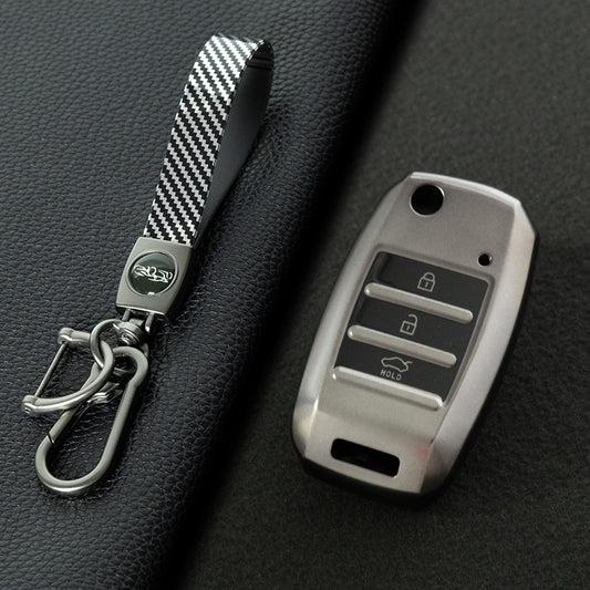 KIE1T1 Black-Metal Gray Plating Car Key Cover Fashionable Soft TPU Key Fob Cover for Kia Rio K3 2014-2016 Model-Year Protective Car Key Accessory