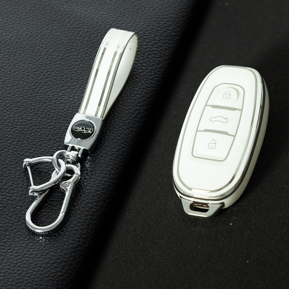 HNC1T1 White-Silver Plating Soft TPU Car Key Case Cover Shell for Hongqi BESTURN B50 B70 E-HS3 H5 H7 Saloon H9 HQ3 HS5 HS7 SHENGSHI Key Rings Keychain Bag