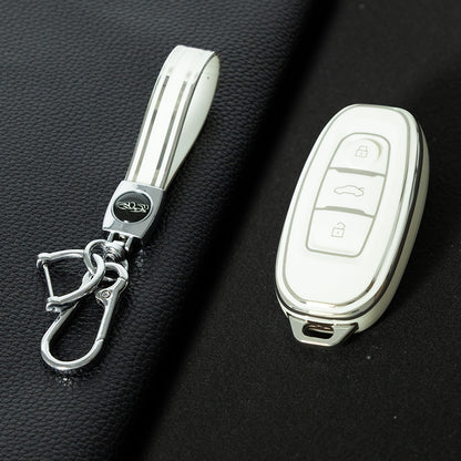 HNC1T1 White-Silver Plating Soft TPU Car Key Case Cover Shell for Hongqi BESTURN B50 B70 E-HS3 H5 H7 Saloon H9 HQ3 HS5 HS7 SHENGSHI Key Rings Keychain Bag