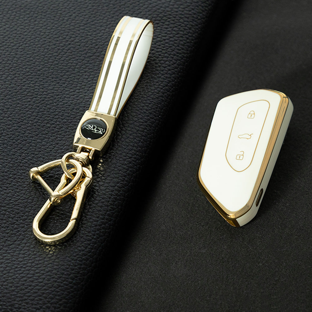 VOC1T1 White-Gold Plating Car Key Cover For Volkswagen  Golf 8 MK8 ID3 ID4 Cupra Skoda Octavia A8 SEAT Leon MK4 Formentor Tarraco