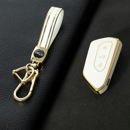 VOC1T1 White-Gold Plating Car Key Cover For Volkswagen  Golf 8 MK8 ID3 ID4 Cupra Skoda Octavia A8 SEAT Leon MK4 Formentor Tarraco