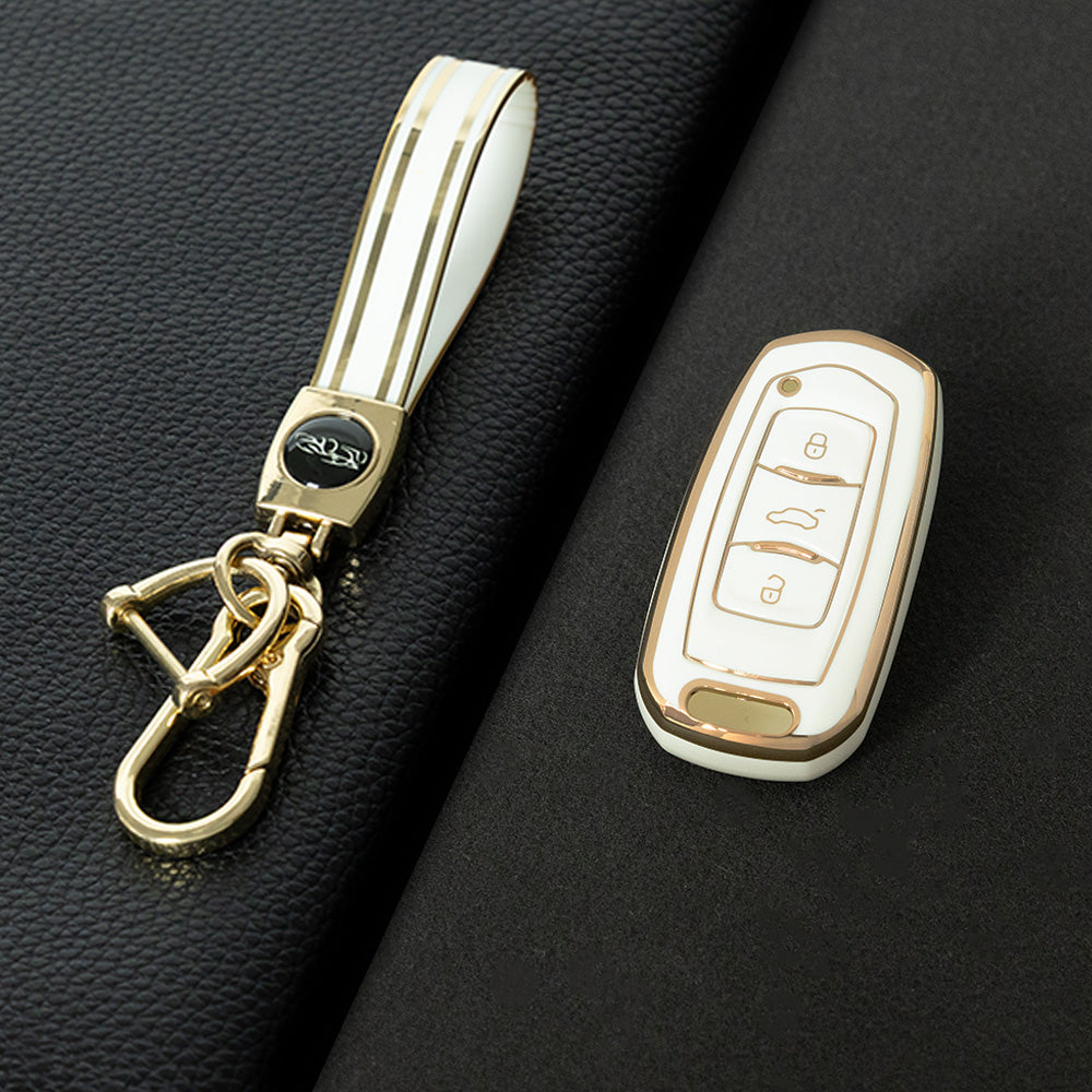 GEA1T1 White-Gold Plating Car Key Cover For Geely Auto GL New Emgrand GS Car Key Pack S1 Boyue X3 Yuanjing X6 Borui Binrui Buckle Shell keychain