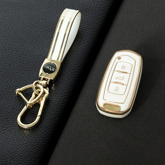 GEA1T1 White-Gold Plating Car Key Cover For Geely Auto GL New Emgrand GS Car Key Pack S1 Boyue X3 Yuanjing X6 Borui Binrui Buckle Shell keychain