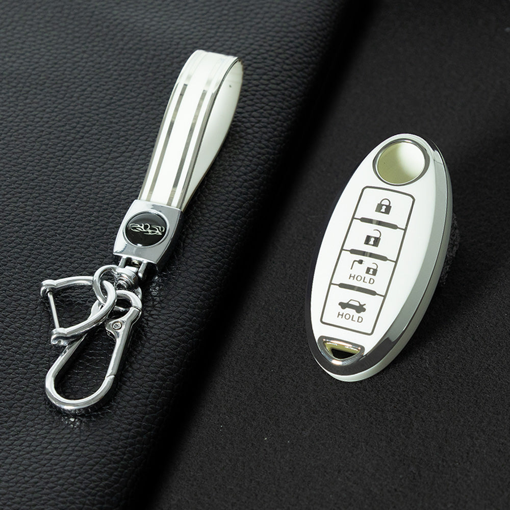 NIB9T1 White-Silver Plating TPU Car Key Case Cover for Nissan Note Qashqai Pathfinder Rogue Versa Infiniti Q50 Kia