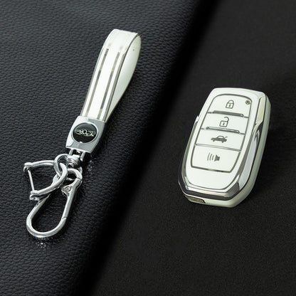 TOC6T1 White-Silver Plating TPU Car Key Case Cover Fob for Toyota Corolla RAV4 CHR Camry Crown Auris Land Cruiser 200 Prado Protector Shell Accessories