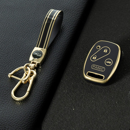 HON4T1 Black-Gold Plating Luxury Car Fob Cover Case Shell Protection for 2015 for Honda City Civic HRV Jazz-Soft TPU Accessory for Accord & Fit Models