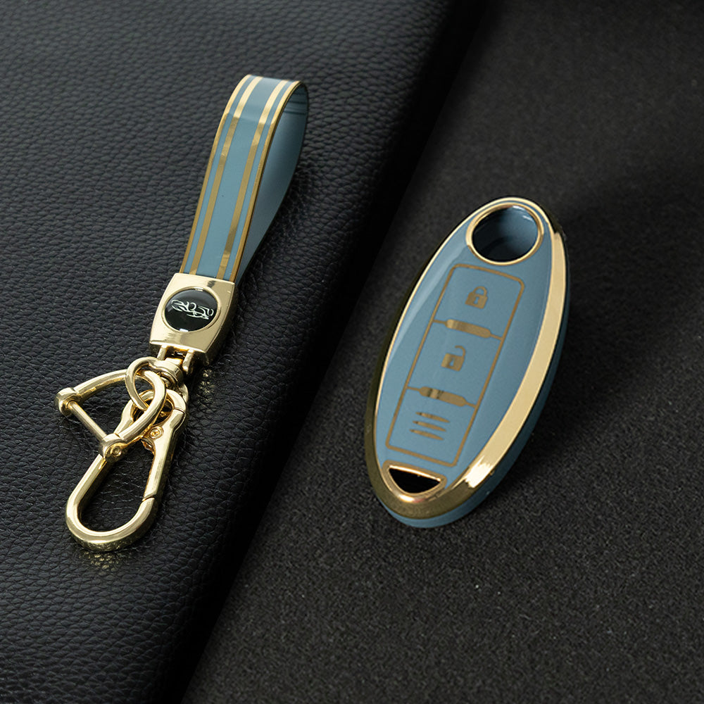 NIB1T1 Granny Grey-Gold Plating Car Key Cover For Nissan X-Trail Qashqai Sylphy Altima
