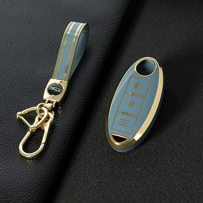 NIB1T1 Granny Grey-Gold Plating Car Key Cover For Nissan X-Trail Qashqai Sylphy Altima