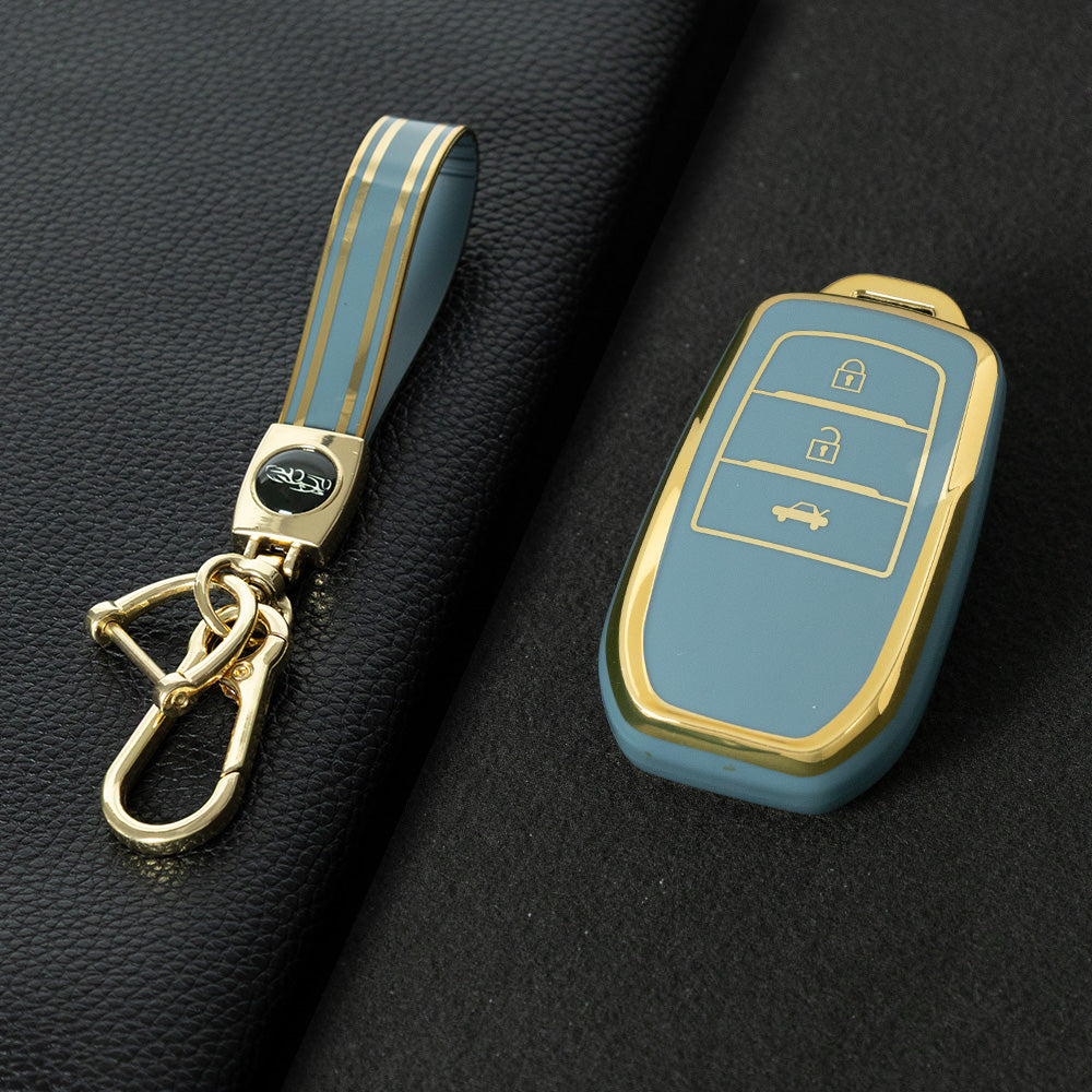 TOC1T1 Granny Grey-Gold Plating Car Key Cover For TPU Soft Car Key Fob Cover Smart Key Shell Case Protector Suitable for Toyota Corolla Camry Levin RAV4 Reiz