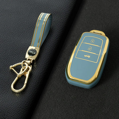 TOC1T1 Granny Grey-Gold Plating Car Key Cover For TPU Soft Car Key Fob Cover Smart Key Shell Case Protector Suitable for Toyota Corolla Camry Levin RAV4 Reiz