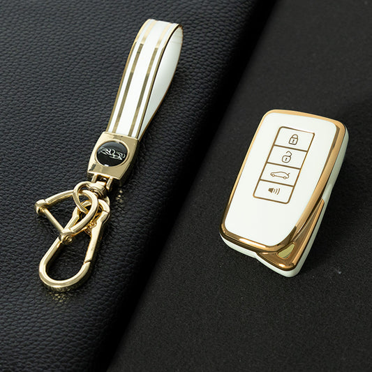 LEA3T1 White-Gold Plating TPU Car Key Cover Fob for Lexus NX IS RX ES GX LX LS UX GS 200 260 300 350 NX200 NX300 RX350 ES300
