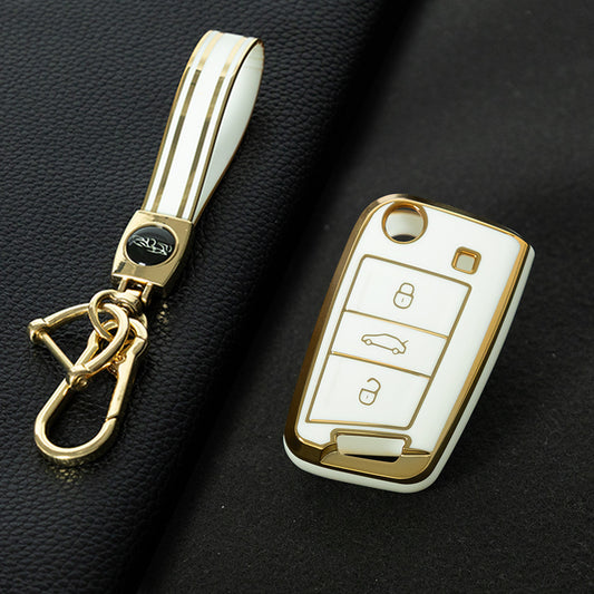 VOA1T1 White-Gold Plating Car Key Cover For Volkswagen Golf 3 buttons