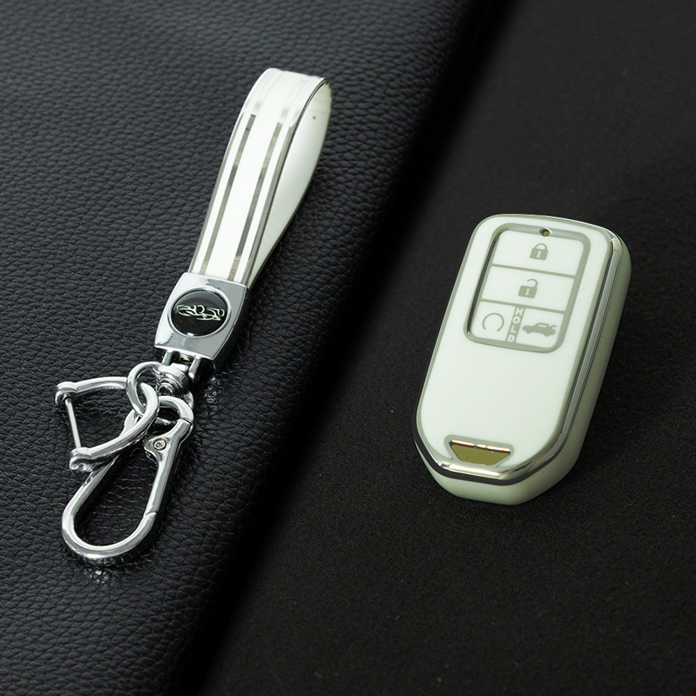 HOA5T1 White-Silver Plating Car Key Cover 4-button High Quality Car Key Fob Cover TPU Holder Case for Honda Elysion Odyssey New Civic Accord CR-V XR-V Vezel