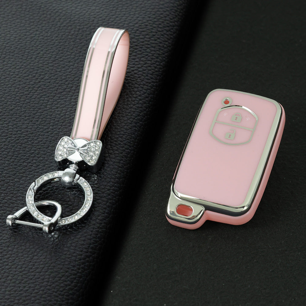 TOG2T1 Pink-Silver Plating Car Key Cover Soft TPU Car Key Case Cover for Toyota Camry Highlander Crown Prado Land Cruiser Vitz Prius Corolla Accessories
