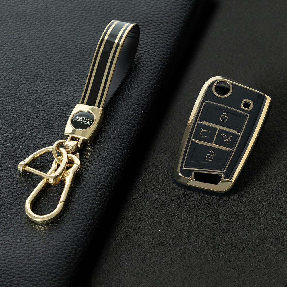 VOA2T1 Black-Gold Plating Suitable for Volkswagen car key cover case Sagitar Tiguan L Bora polo Tayron Lavida Lamando Golf T-Roc TACQUA Tharu