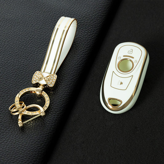 BUA1T1 White-Gold Plating Fashion TPU Car Key Case Cover Shell for Buick Envision Verano Encore GS 20T 28T New LACROSSE Opel Astra K Keyless Protector Fob