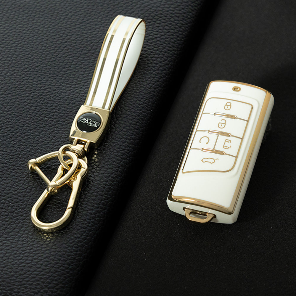 TRA1T1 White-Gold Plating New Soft TPU Car Remote Key Case Cover Holder for GAC Trumpchi GS4 GM8 GA3 GA6 SGS7 GA4 GS5 GS3 Legend GS8 Auto Accessories