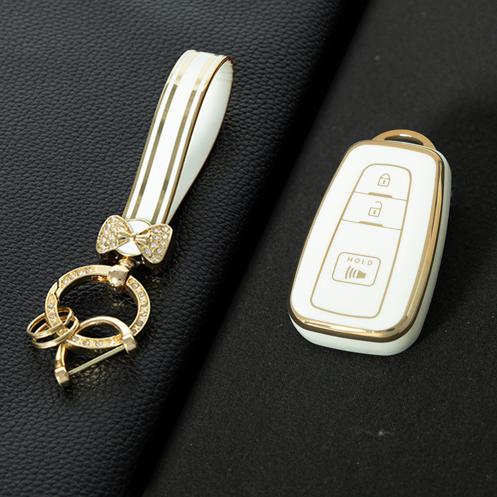 TOB3T1 White-Gold Plating Key case for Toyota Key Shells Noah 80/Voxy 80/Harrier 60/Esquaire/New Sienta Car Key Case TPU Protect Cover Carkey Shells