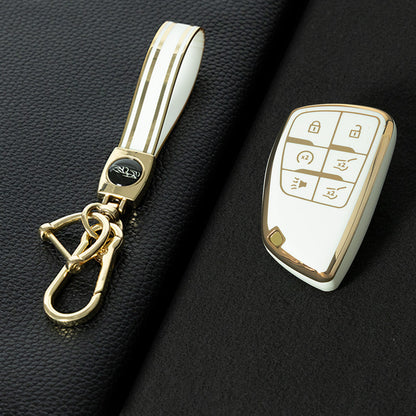 CEV4T1 White-Gold Plating 6-button Car Remote Key Case TPU Soft Key Fob Cover Smart Key Shell Holder Compatible with GMC Chevy Buick