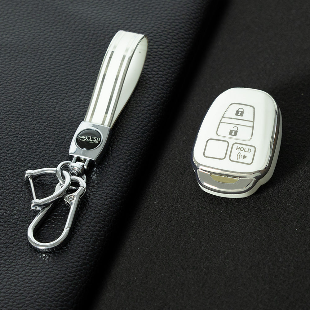 TOP1T1 White-Silver Plating TPU Car Key Cover Case for Toyota Corolla Camry Prado Highlander Auto Key case for Toyota 3 Buttons Key