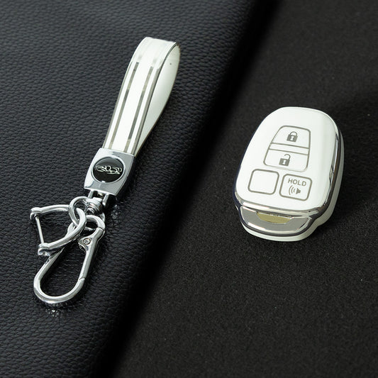 TOP1T1 White-Silver Plating TPU Car Key Cover Case for Toyota Corolla Camry Prado Highlander Auto Key case for Toyota 3 Buttons Key