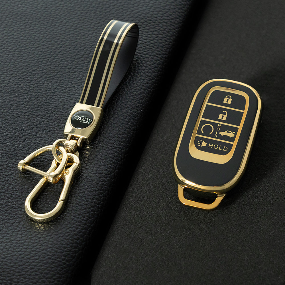 HOB6T1 Black-Gold Plating Car Key Cover For Honda Civic 11th Gen Accord Vezel Freed Pilot CRV 5 Buttons Car Remote Key Case Cover Protector Accessories
