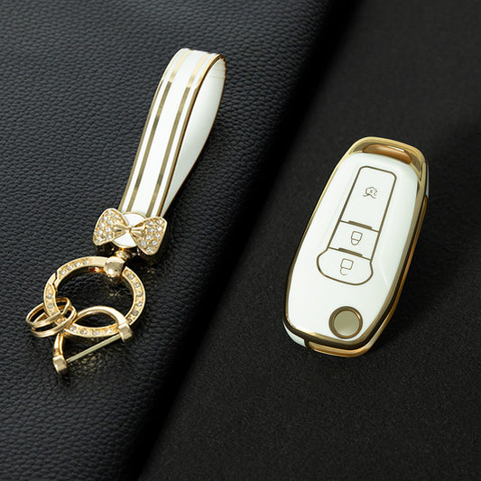 FOA1T1 White-Gold Plating Car Key Cover Hot Sale TPU Car Key Case for Ford ESCORT Edge Taurus Ecosport Car Key Shell Cover