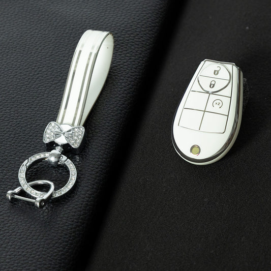 JEC3T1 White-Silver Plating TPU Car Key Cover Case for Dodge Challenger Charger Magnum Journey Ram Jeep Commander Grand Cherokee Chrysler 300