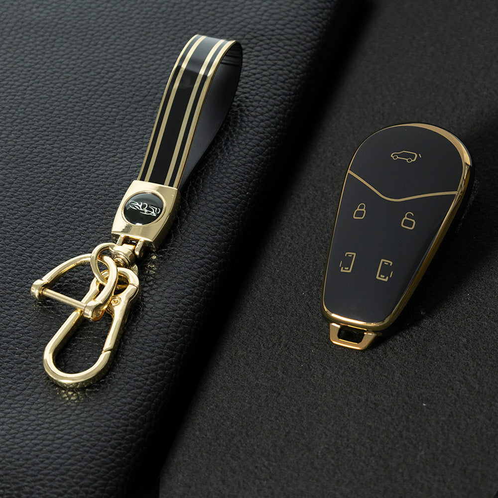 VYB1T1 Black-Gold Plating TPU Car Key Case Cover for VOYAH Lantu Dreamer Free DREAMPOWER Key