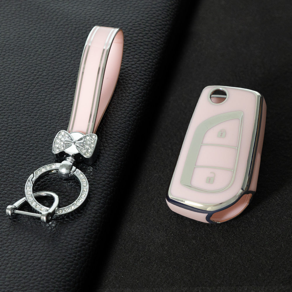 TOA2T1 Pink-Silver Plating Car Key Cover TPU Soft Cover Key Cases Suitable for toyota Carola Highlander New Reith RAV4 Car Key Cover