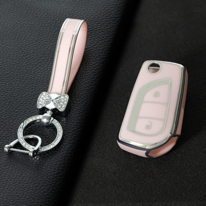 TOA2T1 Pink-Silver Plating Car Key Cover TPU Soft Cover Key Cases Suitable for toyota Carola Highlander New Reith RAV4 Car Key Cover